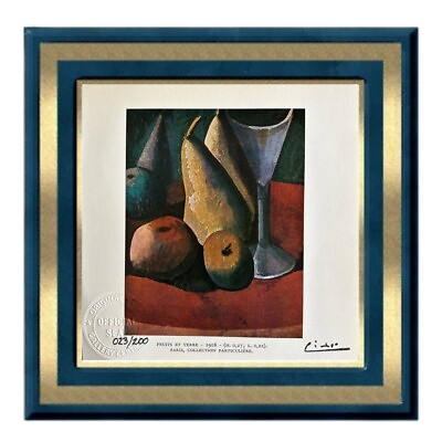 #ad Pablo Picasso Original Signed Print Hand Tipped Fruit and Wineglass 1908