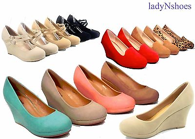 #ad Women#x27;s Classic Stylish Round Toe Low Platform Wedge Heel Shoes NEW Size 5 10
