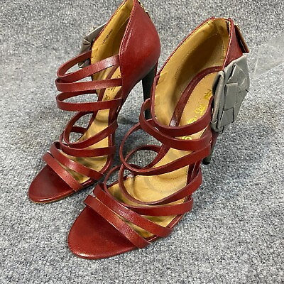 #ad Lamb Womens Pumps 8M Red Stiletto Heels Leather Peep Toe