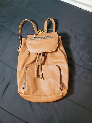 #ad Aldo Brown Leather Brown Backpack Purse Pockets Preowned Missing Snap
