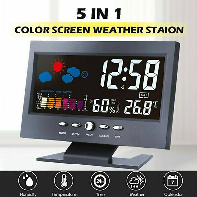 #ad LED Digital Alarm Clock Snooze Calendar Thermometer Hygrometer Weather Display
