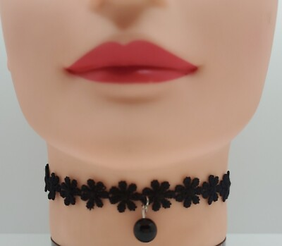 #ad Black Lace amp; Drop Black Glass Bead Choker Necklace