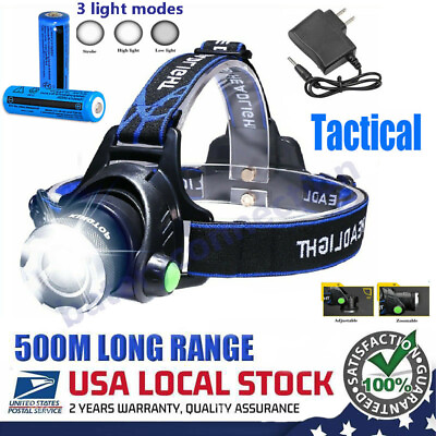 #ad 990000LM LED Headlamp Rechargeable Headlight Zoomable Head Torch Lamp Flashlight