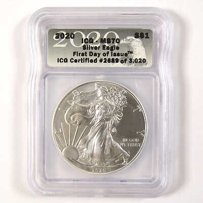 #ad 2020 American Silver Eagle MS 70 ICG $1 Coin First Day SKU:CPC3501