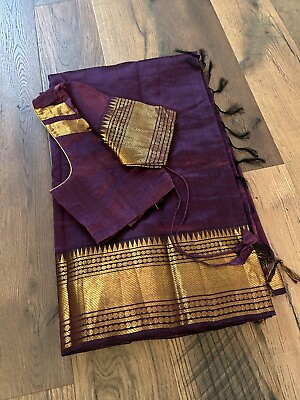 #ad Pure Purple Mangalgiri silk Sari Designer Blouse amp; Fall Stitched Size34 40
