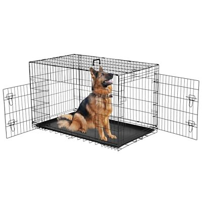 #ad Dog Crate 42 Inch Large Wire Kennel with Divider Panel Metal 42 inch Black