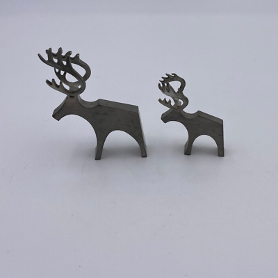 #ad Set of 2 MIniature Metal Decorative Reindeer Figurines Signed