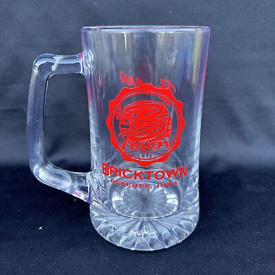 #ad Bricktown Dubuque Iowa Clear Glass Beer Mug Stein Handle