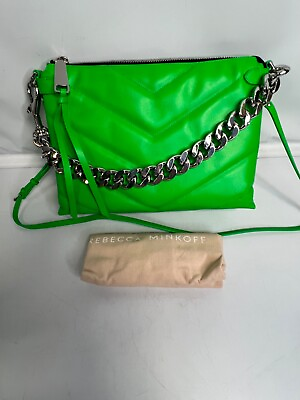 #ad Rebecca Minkoff Edie Maxi Leather Crossbody Neon Green New amp; Dust Bag