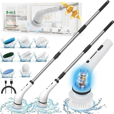 #ad Electric Spin Scrubber Set with 8 Replaceable Brush Heads Portable for Cleaning