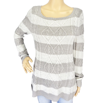 #ad New York amp; Co Sparkle Cable Knit Striped Tunic Sweater Womens Size XS Pullover