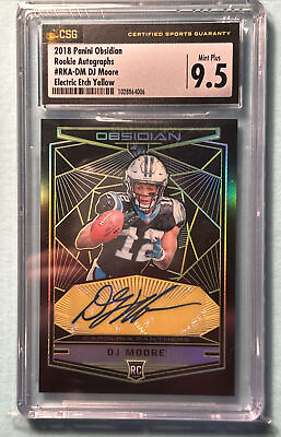 #ad DJ MOORE 2018 OBSIDIAN ROOKIE AUTO ELECTRIC ETCH YELLOW 10 RC CSG 9.5 BEARS 🔥