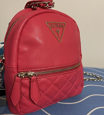 #ad Guess Pink Mini Backpack Gold Chain W Keychain