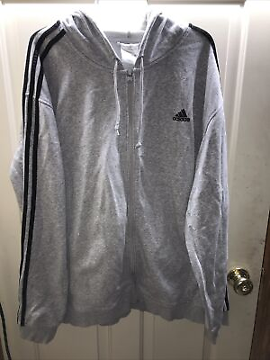 #ad Adidas Grey Black Hooded Zip Up Sweatshirt Mens 2XL