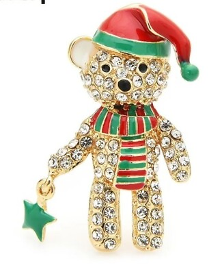 #ad Teddy Bear Brooch Christmas Teddy Bear Diamante Brooch Gift