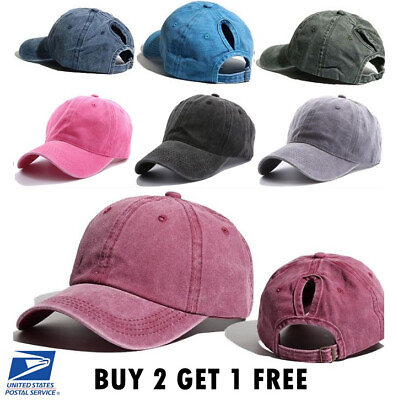 #ad Ponytail Baseball Cap Washed Cotton Polo Style Mesh Caps Plain Adjustable