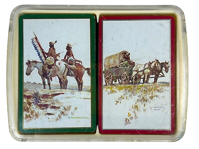 #ad Congress 70s Playing Cards Double Deck Bridge Set Wagon Tribal Horse Design USA