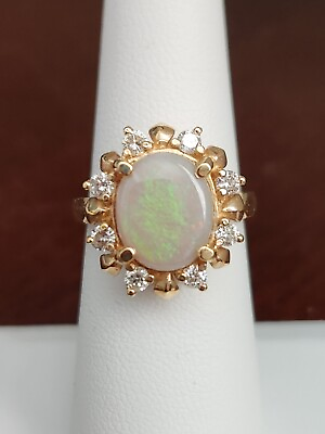 #ad Absolutely beautiful 14k Solid Gold opal with diamond Ring.