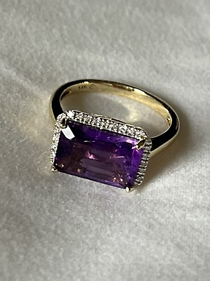 #ad Beautiful 14k Solid Yellow Gold Natural Amethyst and Diamonds Ring