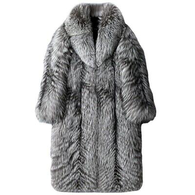 #ad Mens Faux Fox Fur Loose Fit Blazer Collar Trench Coat Long Parka Outwear