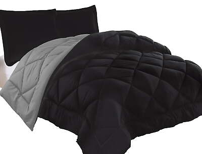 #ad Reversible 3pc Comforter Set Twin Black Gray Multifunctional Durable Comfort USA