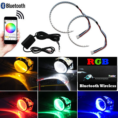 #ad RGB LED Wireless BT Remote Control Demon Eye Halo Ring: Headlight Projector Lens