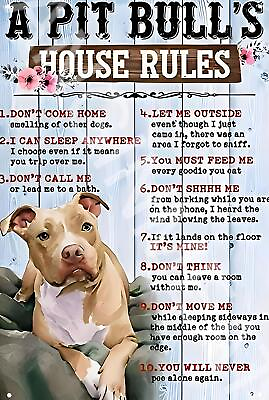 #ad Pit Bull House Rules Funny 8quot; x 12quot; Aluminum Metal Sign