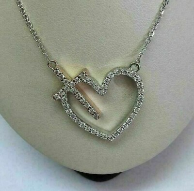 2.50Ct Round Lab Created Diamond Heart Cross Women#x27;s Pendant 925 Starling Silver