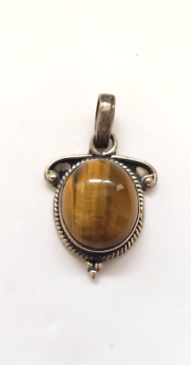 #ad Tiger’s Eye Pendant New Silver Plate 4123