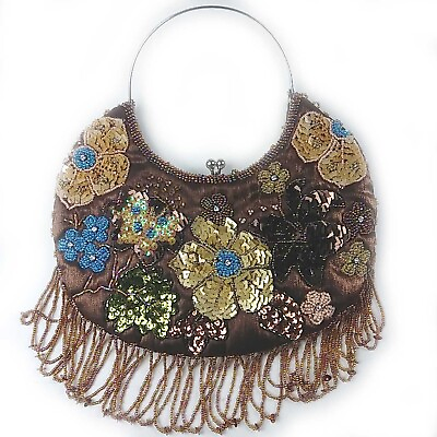 #ad Cadari London Floral Beaded Sequin Evening Bag Purse 9 x 5 Embellished Bling