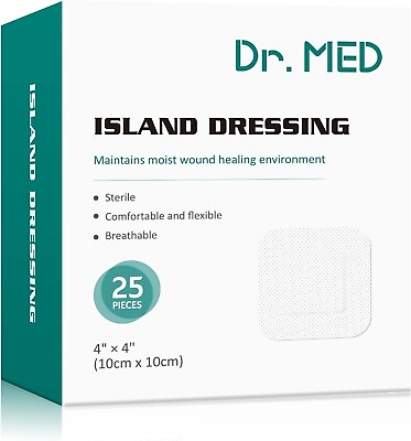 #ad Dr. Med 25PCS Island Dressing 4quot;X4quot; Sterile Self Adhesive Dressing Pad High Ab