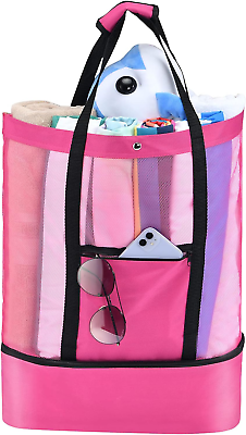 #ad Beach Bag with Cooler Mesh Beach Tote with Undetachable Insulated Cooler and Po