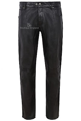#ad Men#x27;s Leather Pant Black Stylish Fashion Soft Designer Slim Fit Trousers 4669