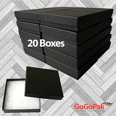 #ad 20 Black Matte Cardboard Jewelry Boxes 3.5quot;x3.5quot;x7 8quot; Cotton Filled Box