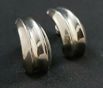 #ad Earrings Stud Post Silver Tone Partial Hoop Shaped Size Med .75quot; x .33quot; Thick