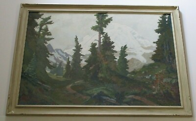 #ad ROSS GILL PAINTING ANTIQUE LARGE AMERICAN CALIFORNIA WASHINGTON MOUNTAIN PINES