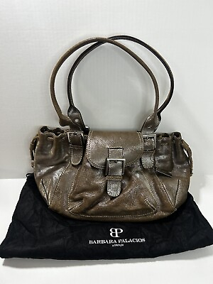 #ad Barbara Palacios Large All Leather Metallic Shoulder Tote With Dust Bag