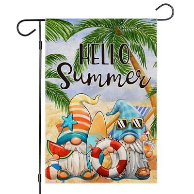 #ad #ad Hello Summer Garden Flags 12x18 Inch Double Sided Cartoon Gnomes at The Beach