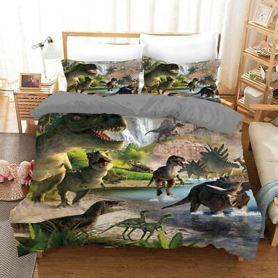 #ad Jurassic Park Dinosaur Quilt Duvet Cover Set California King Bedroom Decor Full