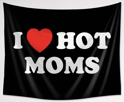 #ad NEW 38” x 30” I ❤️ Hot Moms Heart Love Funny Black Wall Tapestry Wall Decor