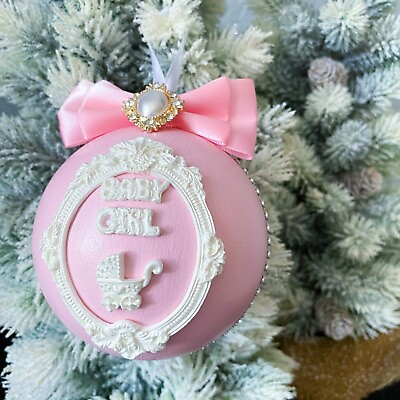 #ad Large pink Christmas tree ornament baby girl gift carriage crystal decoration