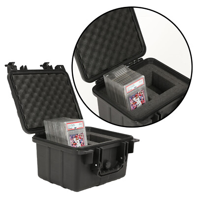 #ad 50CT Graded Card Storage Box Travel Waterproof Case Slab Holder amp;Protector Black