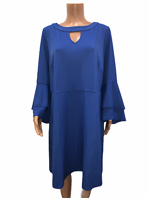 #ad Isaac Mizrahi Women#x27;s Pebble Knit Keyhole Dress w Ruffle Sleeves Blue Medium Sz
