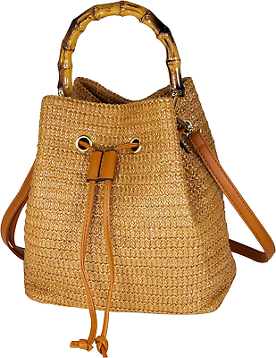 #ad Women Beach Bag Straw Woven Shoulder Bag Crossbody Bucket Handbags Summer Handma