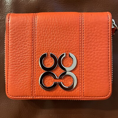 #ad NEW NWT COACH F43949 JULIET Leather Medium Zip Around Red Orange Wallet $138