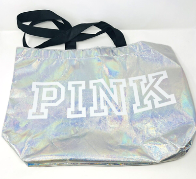 #ad #ad Victoria#x27;s Secret PINK Large Holographic Shopping Reusable Tote Bag Iridescent