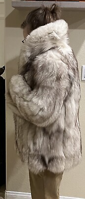 #ad STUNNING SILVER FOX FUR COAT JACKET WITH POCKETS