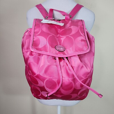 #ad #ad Coach Signature Fabric Nylon Pink Drawstring Bag Backpack Purse M1260 F77350 NEW
