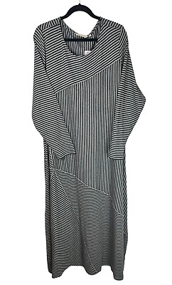 #ad NEW Soft Surroundings Ryley Stripe Maxi Dress Size 3X Long Sleeve Gray Long