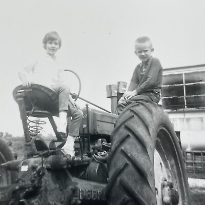 #ad S2 Photograph Old Tractor Boy Girl 1967 Farm